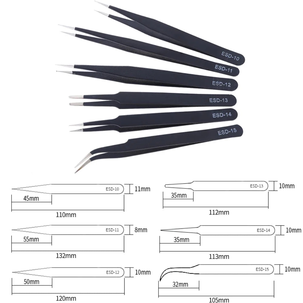 6-Piece ESD Anti-Static Precision Tweezers Set | Electronics