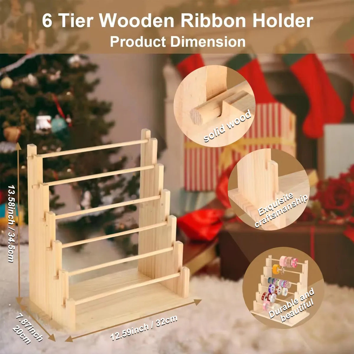 Solid Wood Ribbon Rack 4 6 Layer Handicraft Storage Organization