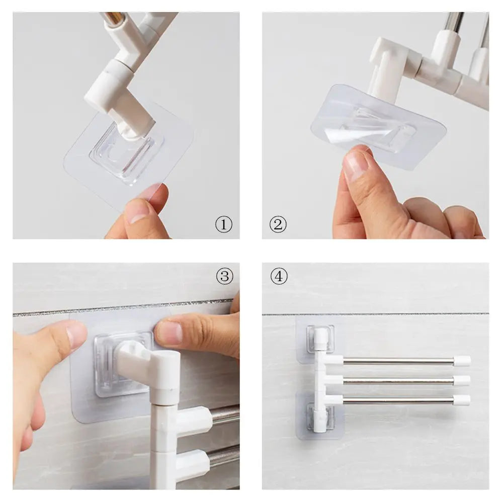 Silver Aluminum Swing Arms Towel Rack Save Space 2-8-Bar Hanger Wall