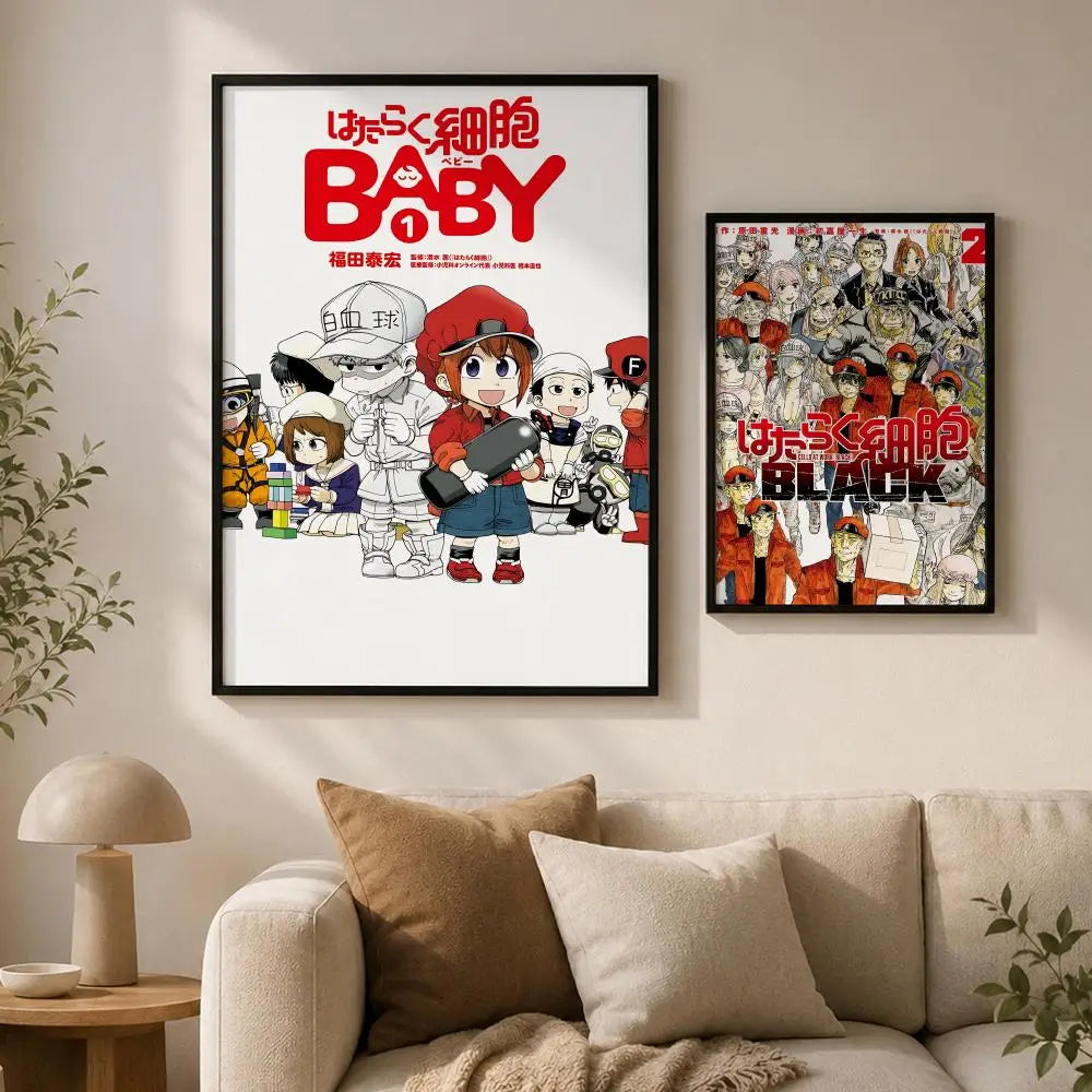 Hataraku Saibou Anime Poster – Waterproof Self-Adhesive Wall Art