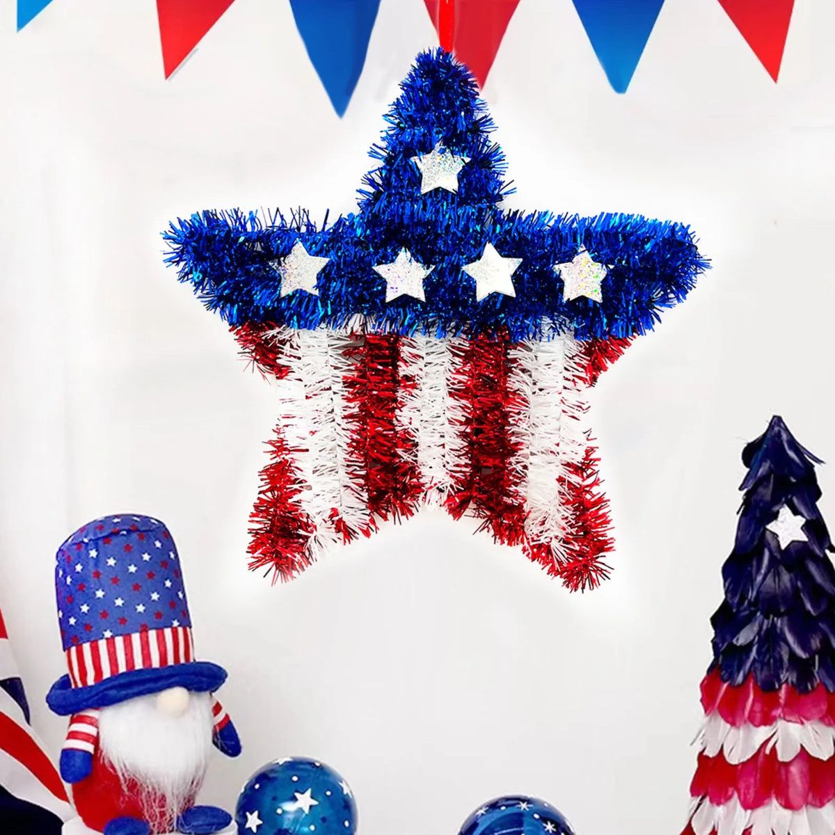 4th of July Patriotic Star Wreath Door & Wall Hanging Decor