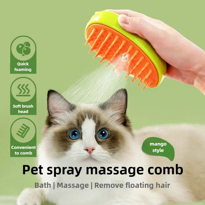3-in-1 Electric Steam Pet Brush – Cat & Dog Grooming Comb