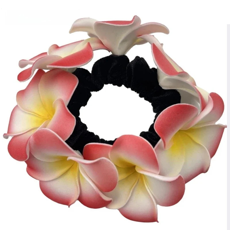 Hawaii Plumeria Flower Hair Scrunchies – 2pcs Foam Frangipani