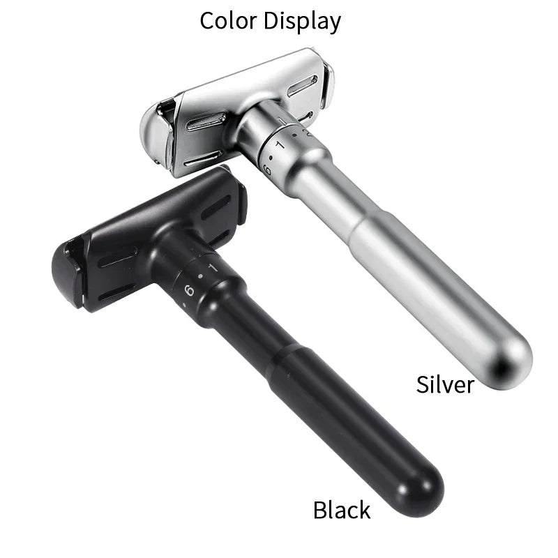 Adjustable Safety Razor 1–6 Settings | Double Edge + 5 Blades