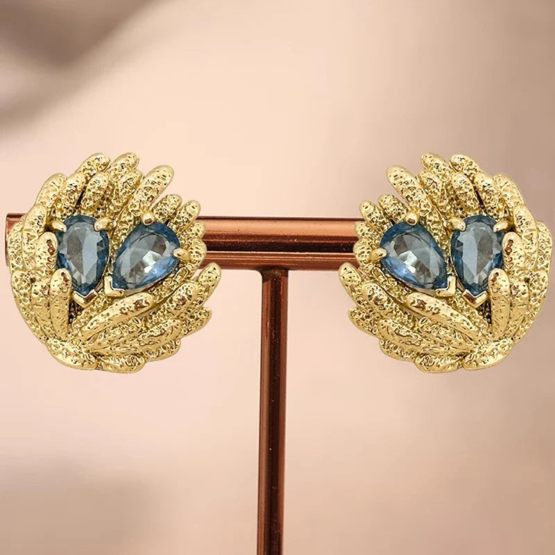 Huitan Blue Cubic Zirconia Geometric Stud Earrings for Women