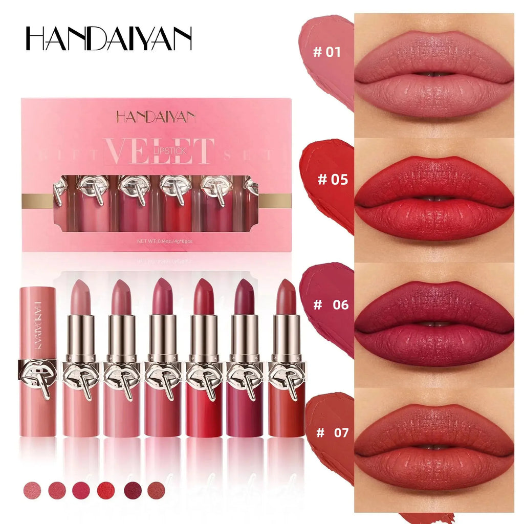 HANDAIYAN Velvet Matte Lipstick Set – 6pc Waterproof High Pigment
