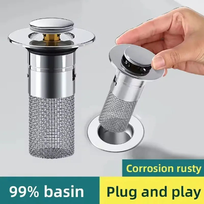 Stainless Steel Press Sink Drain Plug – Odor Proof Universal Fit