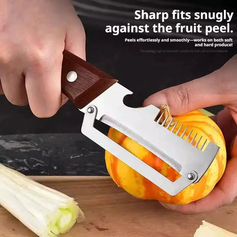 3-in-1 Vegetable Peeler | Stainless Steel & Wood Handle