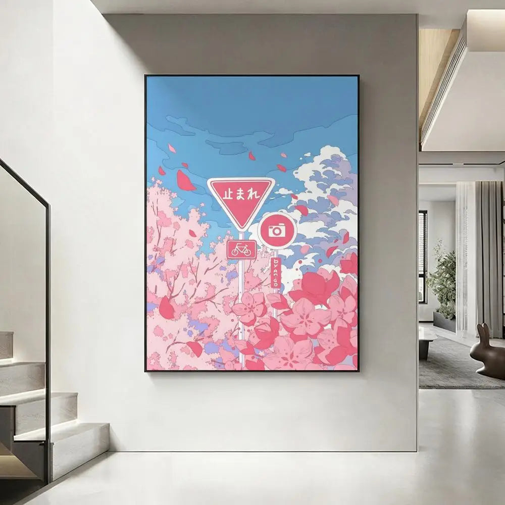 Cherry Blossom Retro Art Poster – HD Waterproof Wall Decor