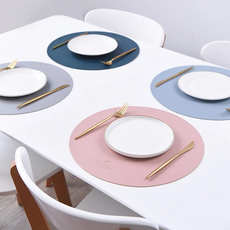 Round Faux Leather Placemats | Non-Slip, Heat Resistant Set