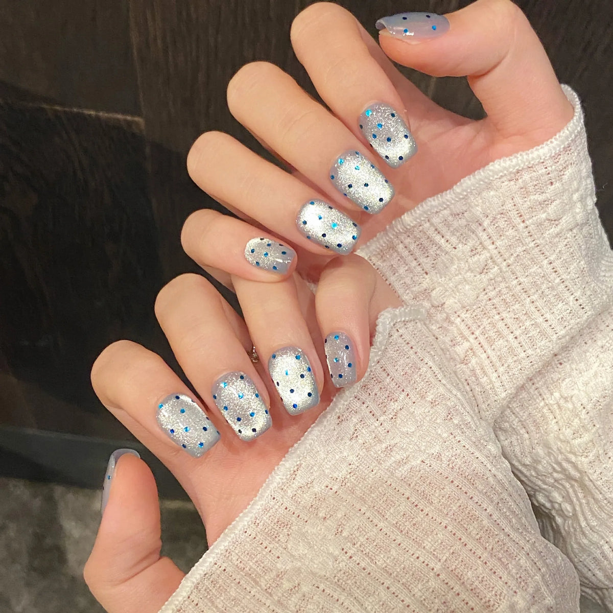 Cat Eye Press On Nails Glitter Dot Short False Nails 10pcs