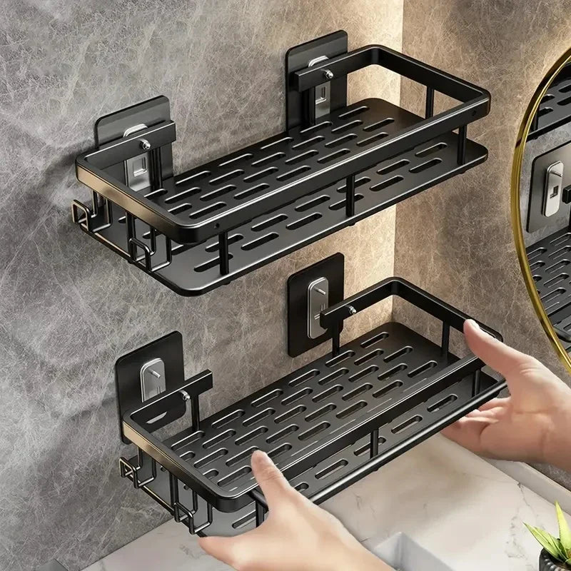 No-Drill Aluminum Wall Shelf – Bathroom & Kitchen Organizer