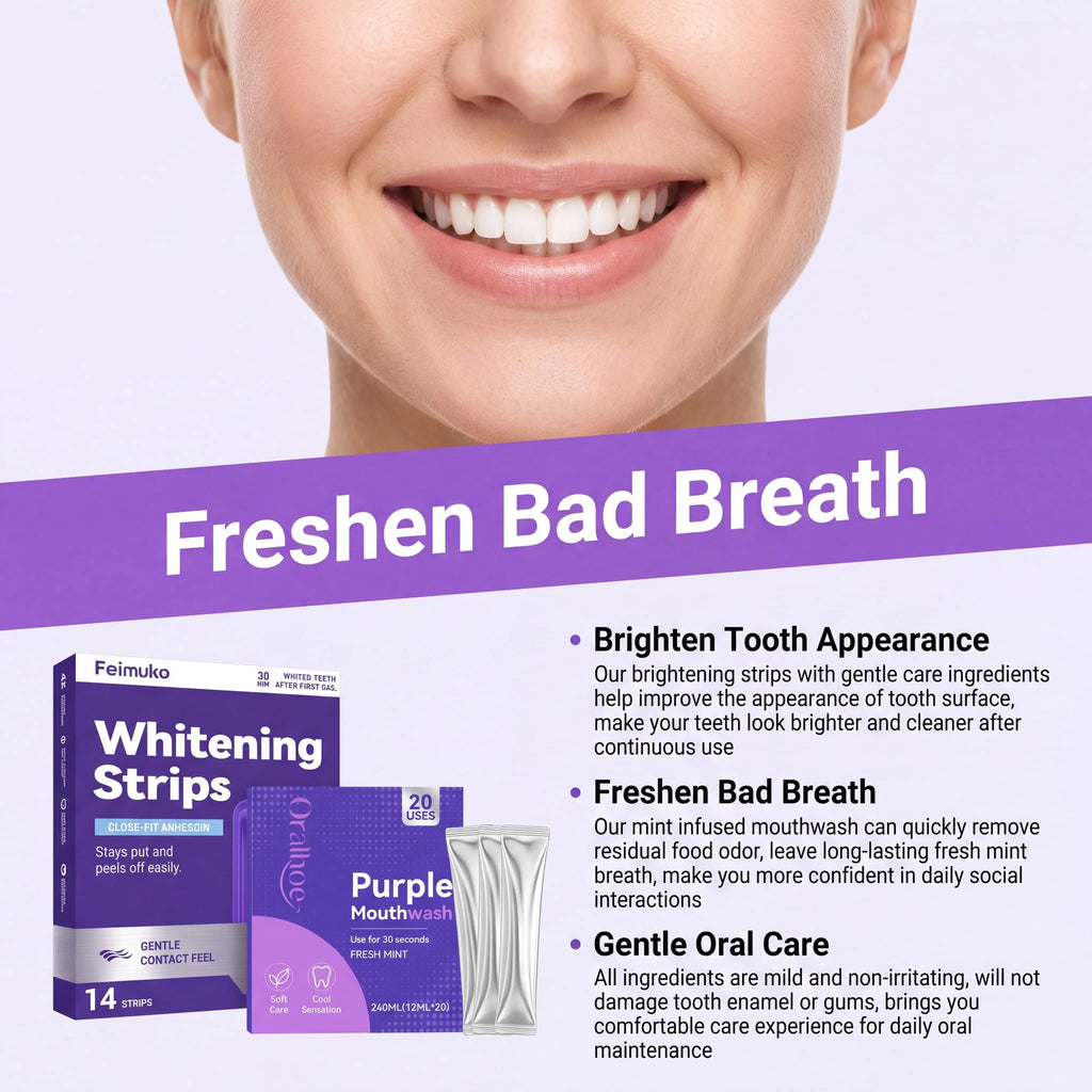 Purple Teeth Brightening Strips & Mouthwash Dental Kit