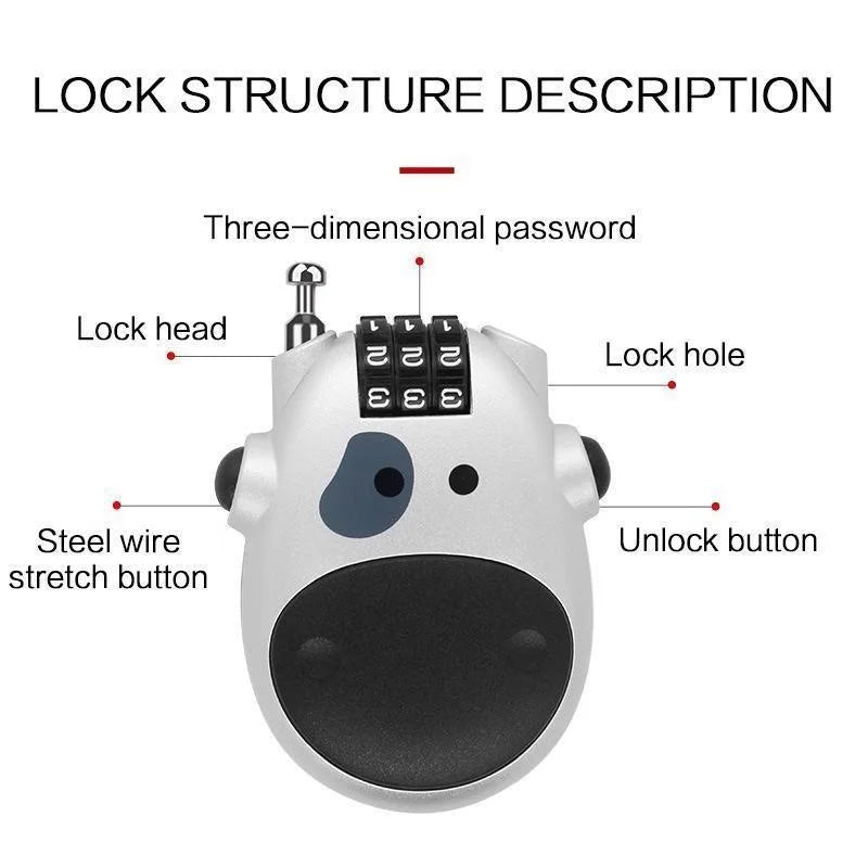 Retractable Steel Cable Combination Lock – Bike, Helmet & Travel