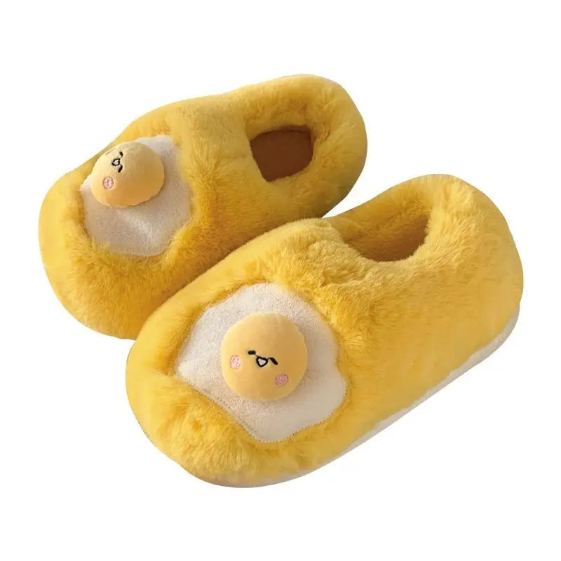 Fried Egg Plush Slippers – Novelty Fleece Indoor Slides Women