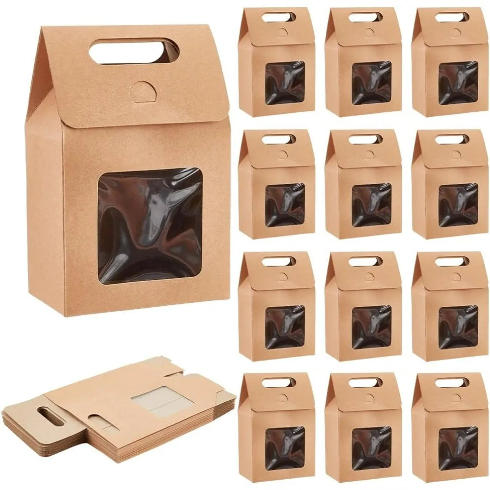 Kraft Paper Treat Boxes with Clear Window – 24 Pack Gift Boxes