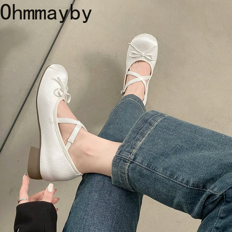 Women's Butterfly-Knot Mary Jane Ballet Flats | Low Heel