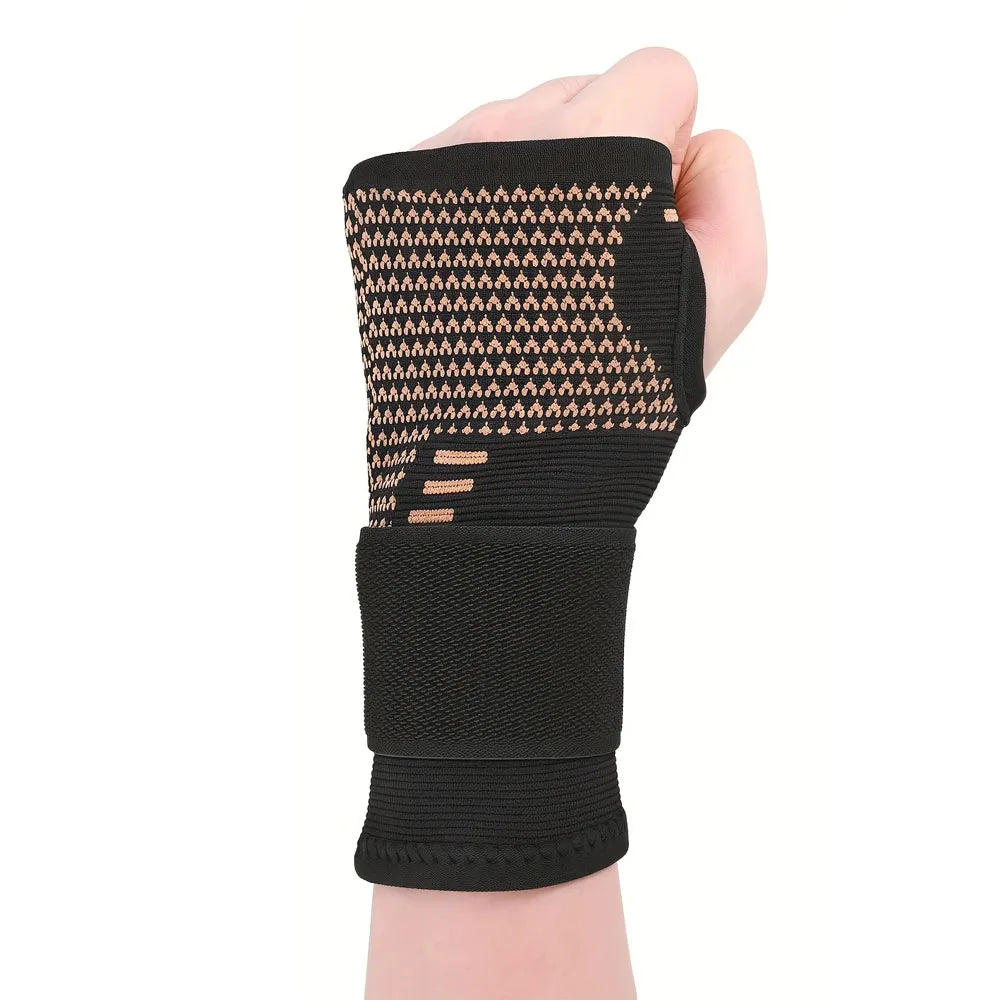 Copper Fiber Wrist Brace Gloves – Adjustable Compression Straps