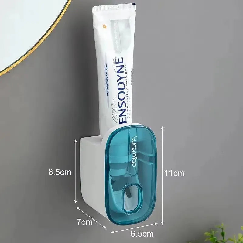 Wall Mount Automatic Toothpaste Dispenser & Toothbrush Holder