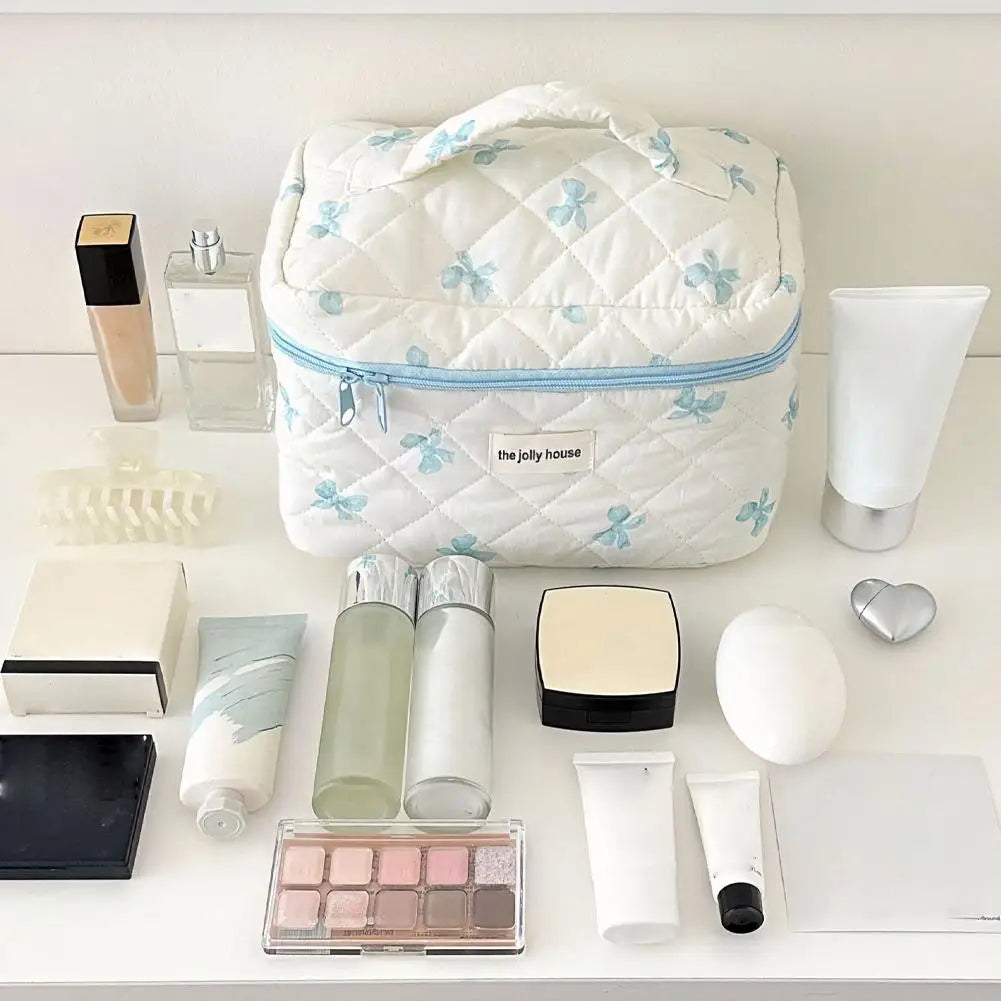 Quilted Floral Makeup Bag Set – 3 Sizes Travel Cosmetic Organizer