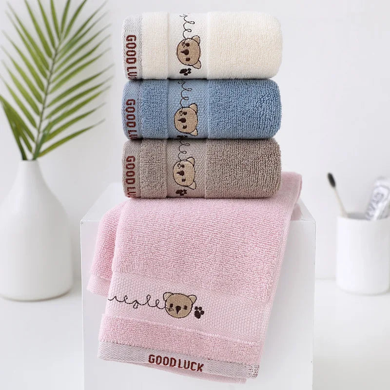 Baby Cotton Bath Towel – Soft Cartoon Bear Washcloth for Newborns