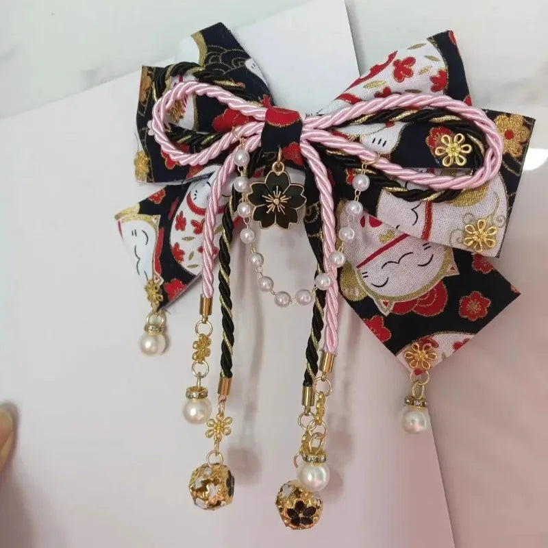 Japanese Girl Stamping Cherry Blossom Bow Hair Accessory Lolita