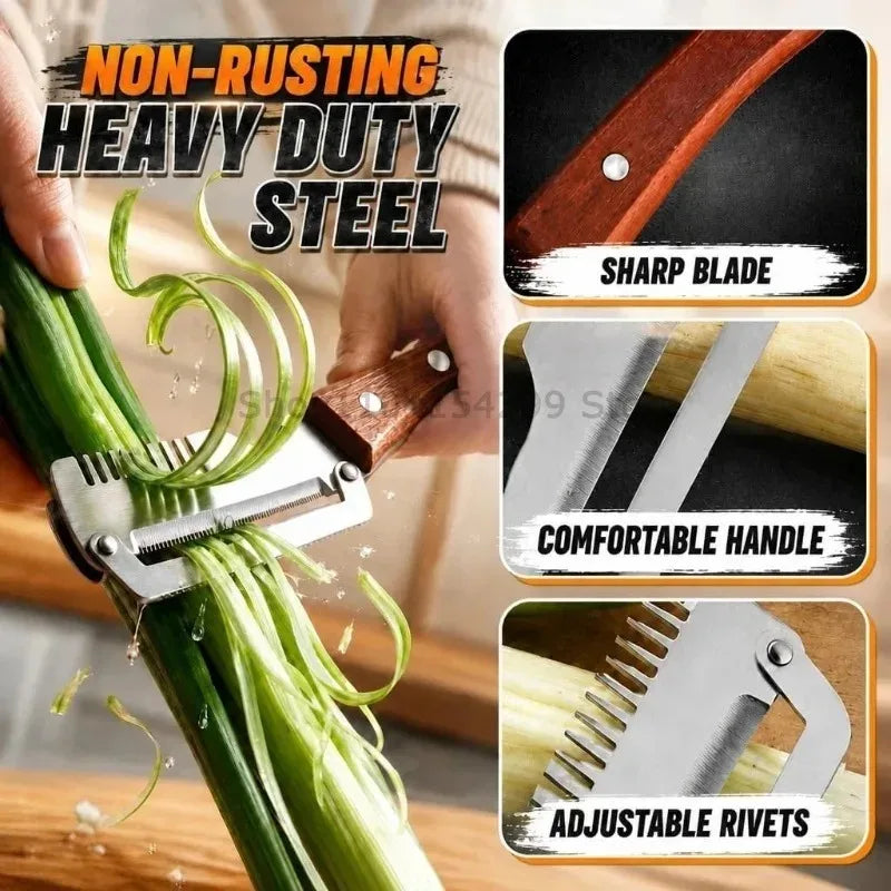 3-in-1 Wooden Handle Vegetable Peeler – Stainless Steel