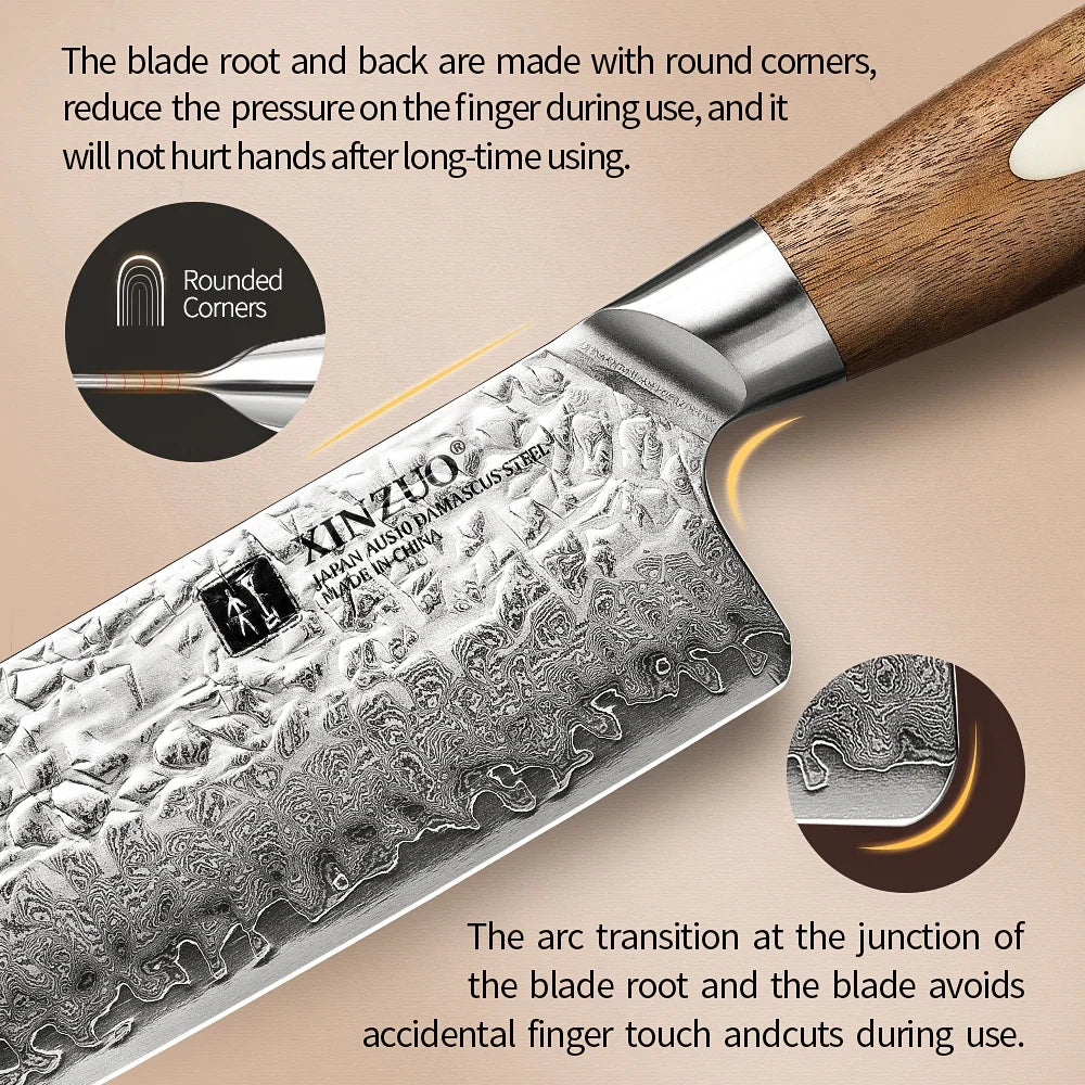 XINZUO 7" Nakiri Knife – AUS10 Damascus Steel Walnut Handle