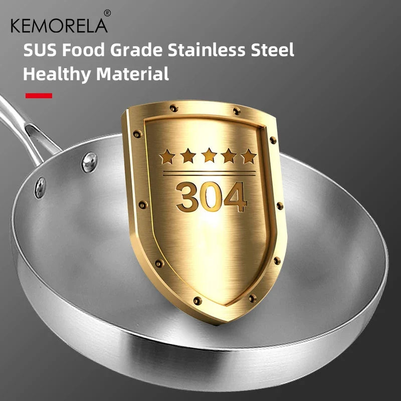 KEMORELA 24cm 304 Stainless Steel Frying Pan 3-Ply Skillet