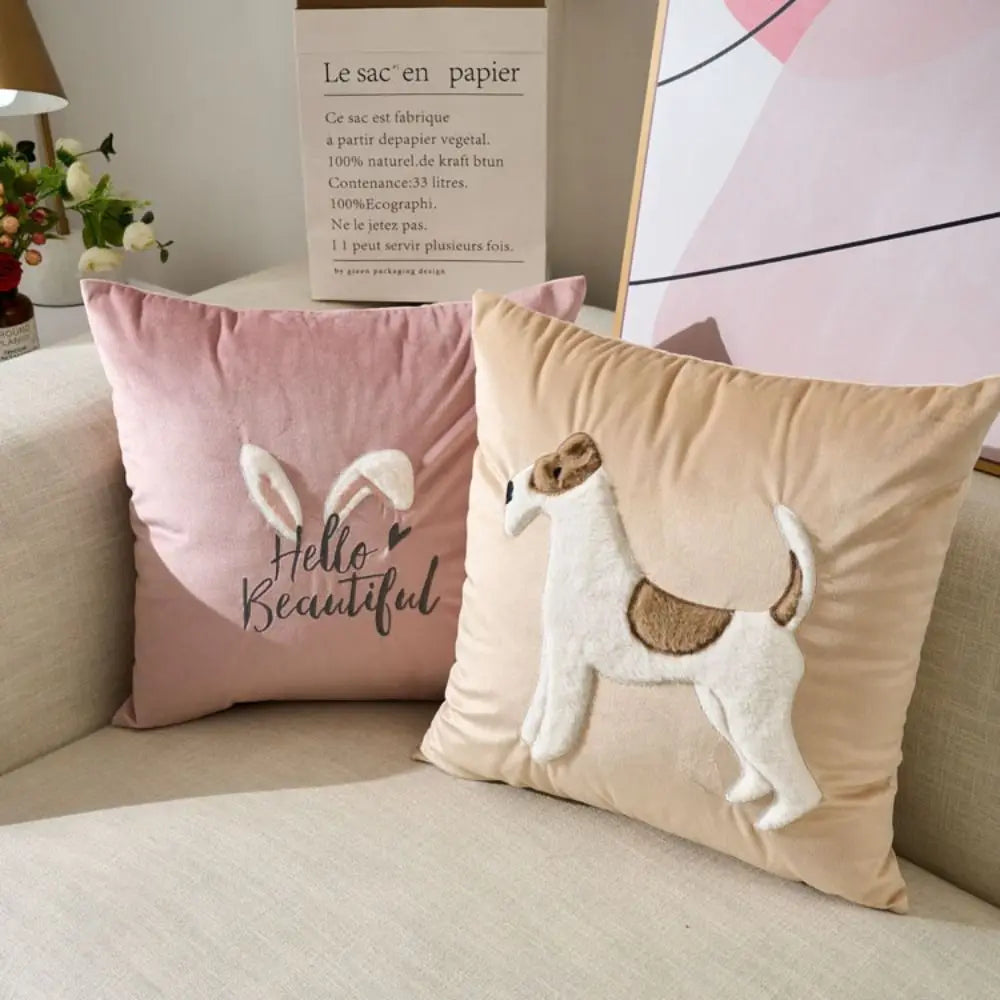 Rabbit Pattern Cushion Cover 45x45cm – Soft Cotton Pillowcase