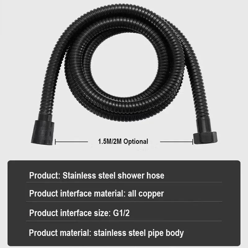SUS304 Flexible Shower Hose 1.5M/2M – Stainless Steel Black