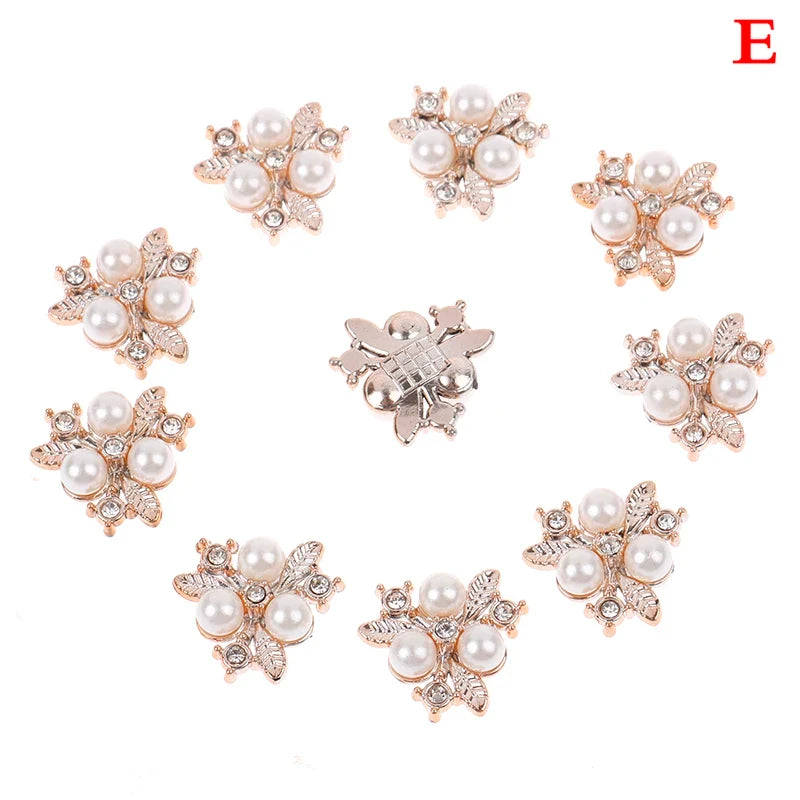 10PCS Pearl Flower Rhinestone Buttons | Crystal DIY Craft Embellishments