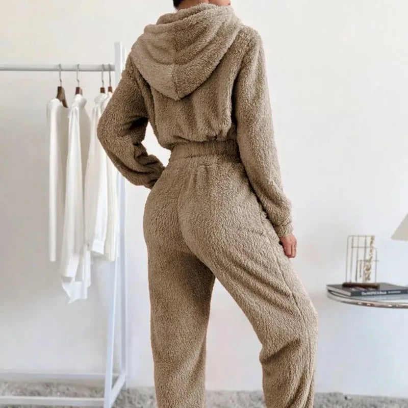 Women's Plush Hooded Loungewear Set – Cozy Winter Homewear
