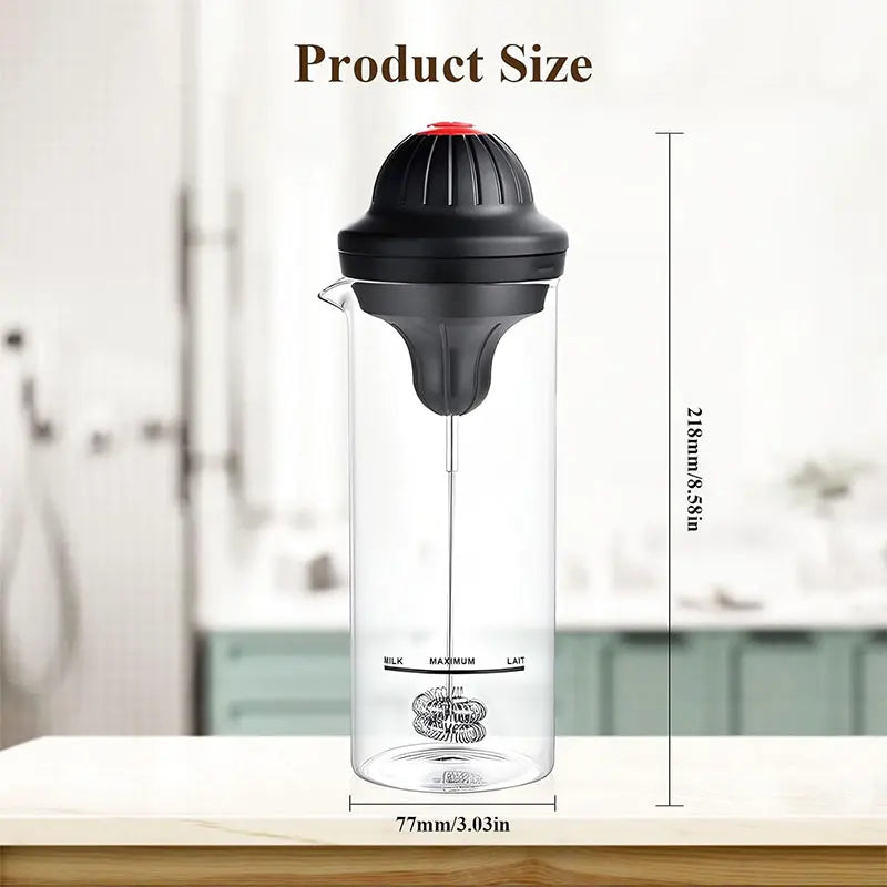Handheld Electric Milk Frother & 500ml Glass Pitcher Set