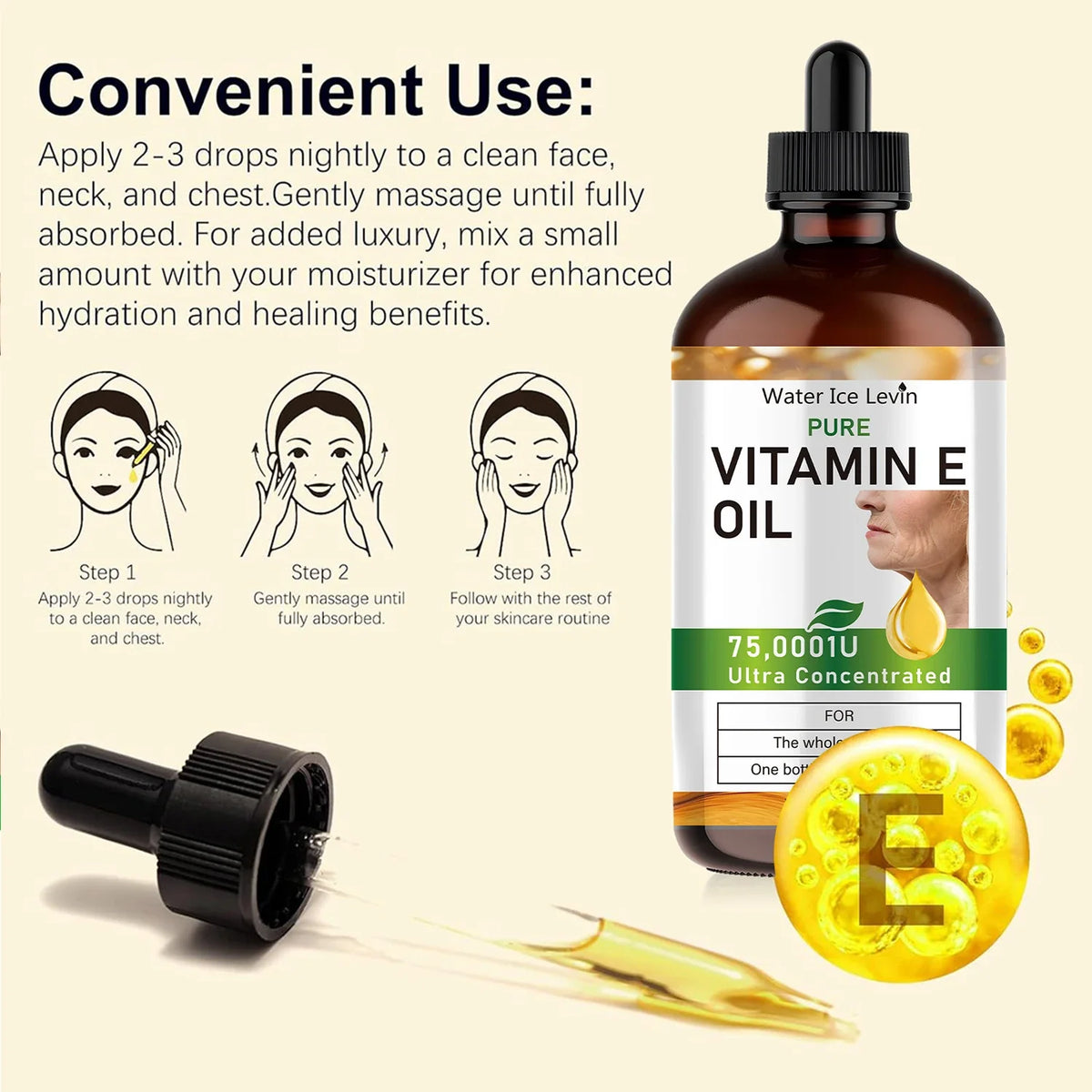 100ml Vitamin E Oil – Face, Body, Hair, Nail & Massage Care