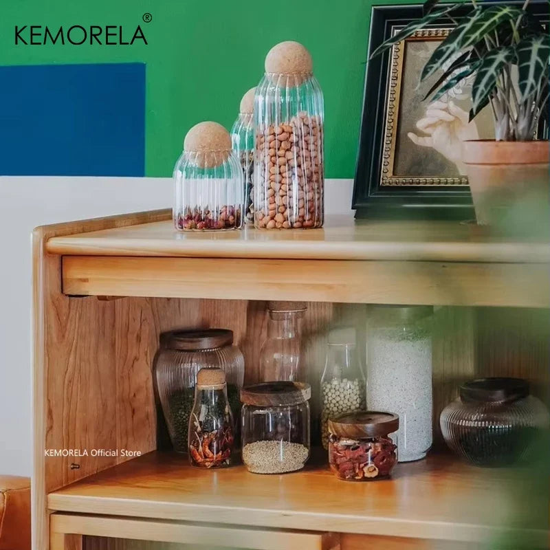 KEMORELA Glass Airtight Canister with Wood Lid | Kitchen Storage