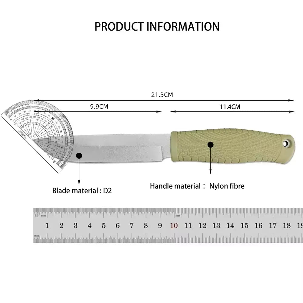 Outdoor Camping Fixed Blade Knife – D2 Steel & Leather Sheath