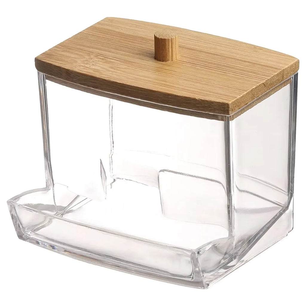 Cotton Swab Box Transparent Bamboo Cover Dustproof Toothpick Storage