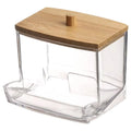 Cotton Swab Box Transparent Bamboo Cover Dustproof Toothpick Storage