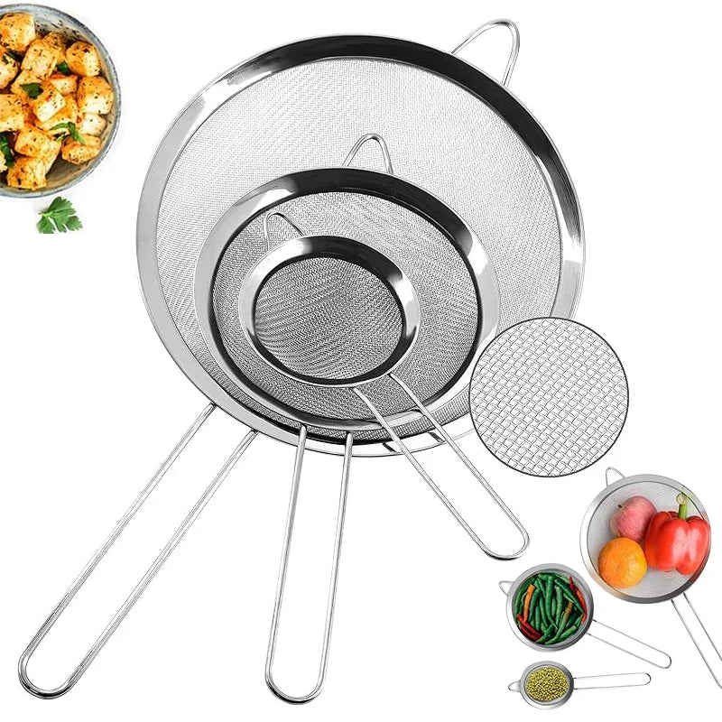 3-Piece Stainless Steel Mesh Strainer Set | Small Medium Large