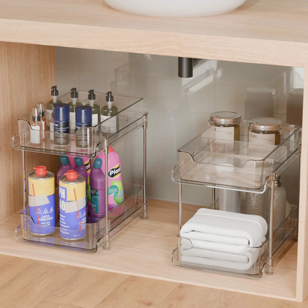 2 Tier Under Sink Organizer Sliding Cabinet Basket Drawer Storage