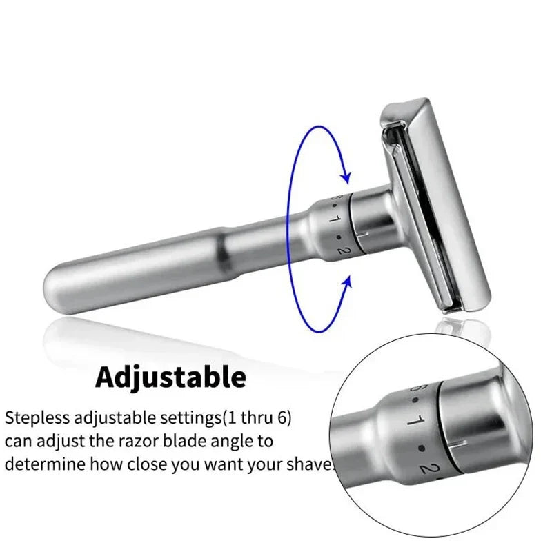 Adjustable Safety Razor 1–6 Settings | Double Edge + 5 Blades