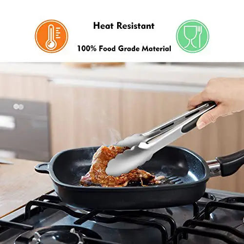 Stainless Steel Silicone Food Tongs 9 & 12 Inch – Set of 2
