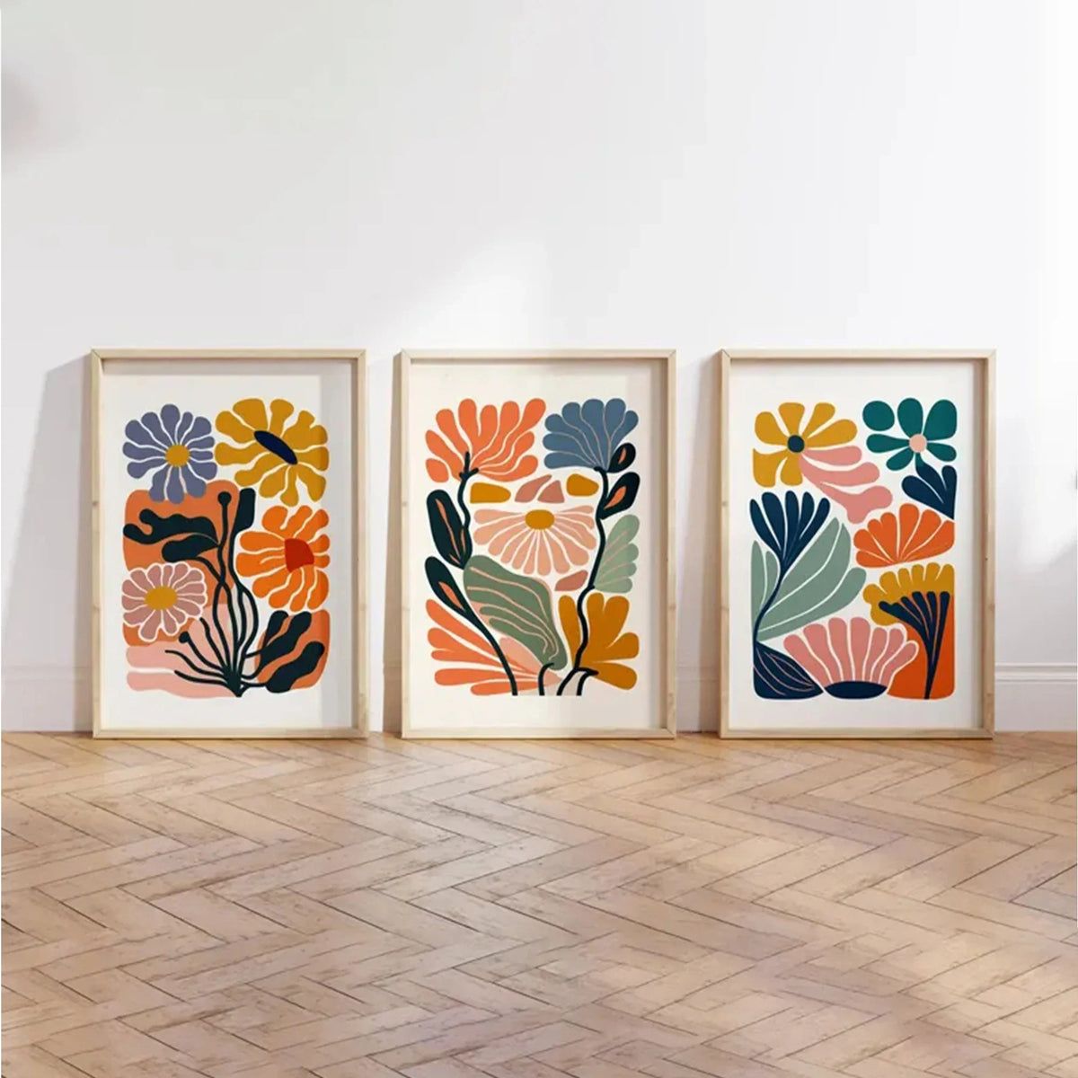 3-Piece Retro Abstract Floral Canvas Wall Art Poster Set
