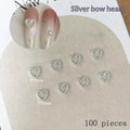100pcs 3D Silver Bow & Heart Nail Charms | DIY Alloy Nail Art