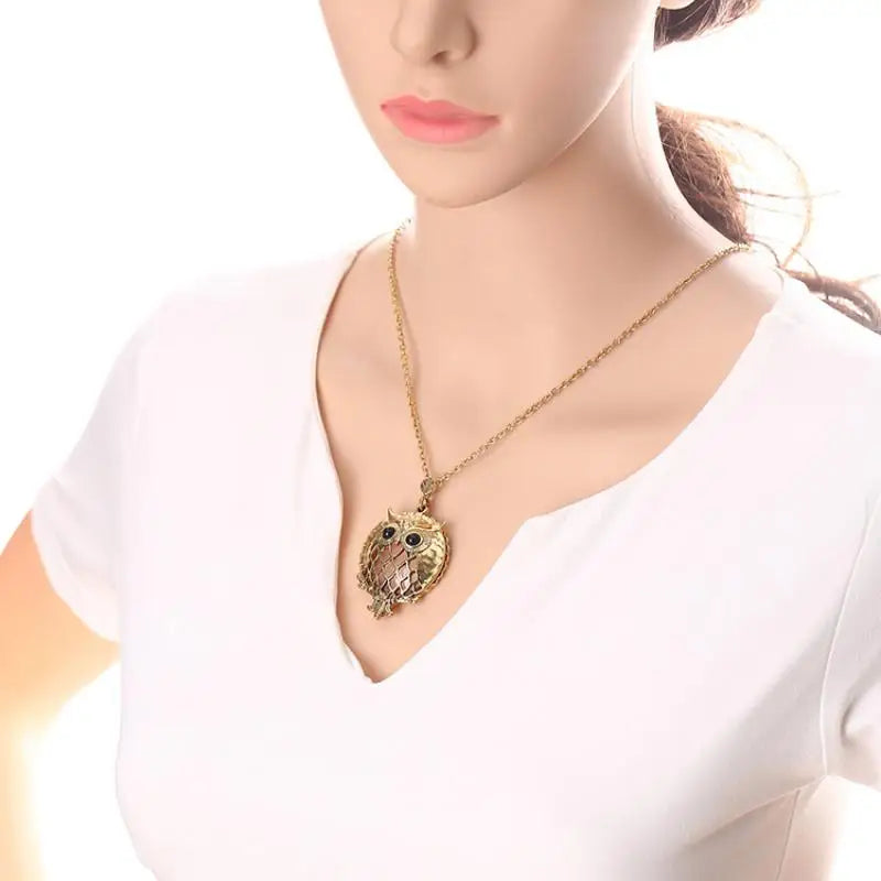 Owl Magnifying Glass Pendant Necklace – Retro Long Sweater Chain