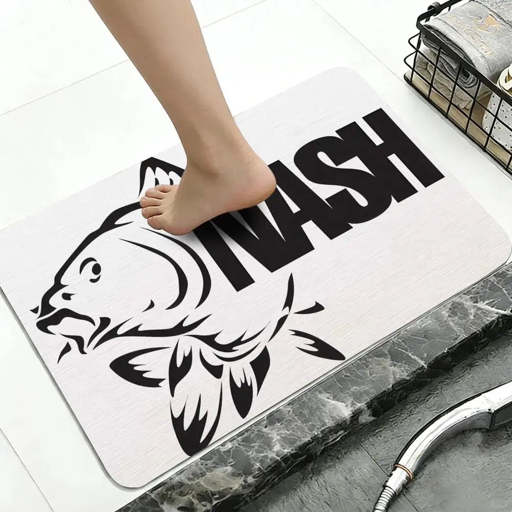 Fishing Logo Diatomite Bath Mat – Quick Dry & Anti-Slip
