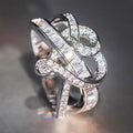Huitan Heart Cross Ring – Cubic Zirconia Wedding Band Women