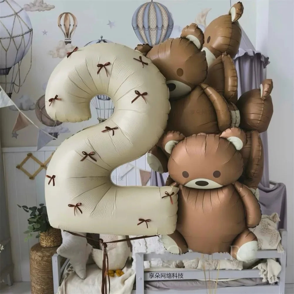 Vintage 0-9 Years Old Balloons Bow Matte Number Aluminum Foil Milky