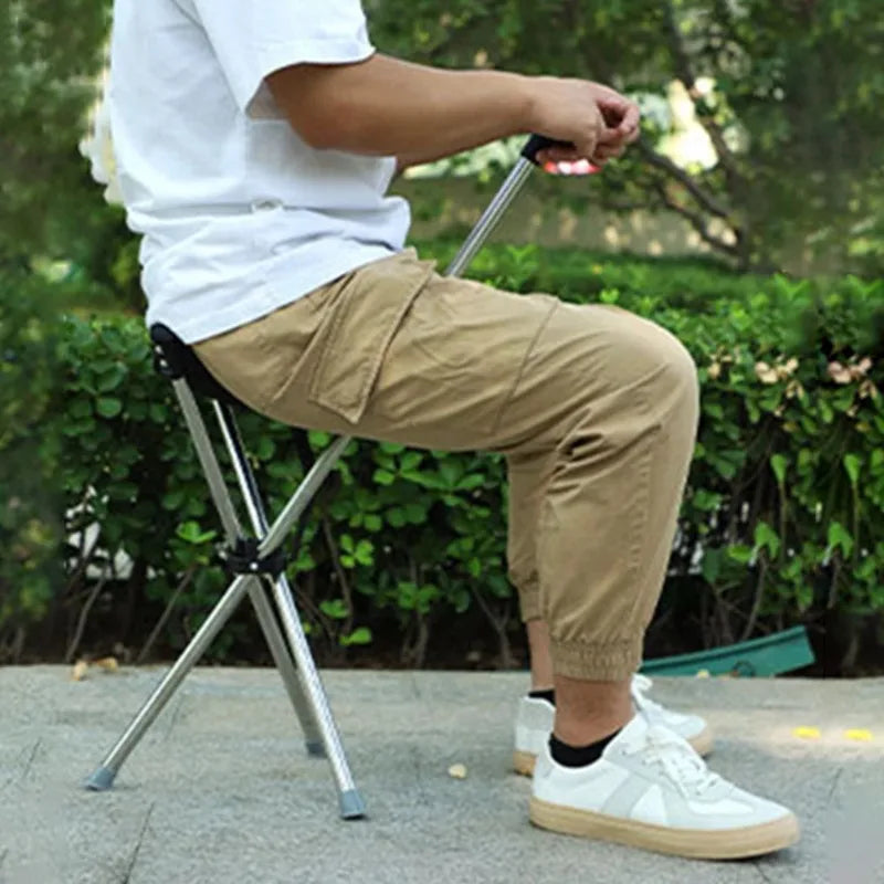 Foldable Cane Chair – Portable Walking Stick Stool for Outdoor